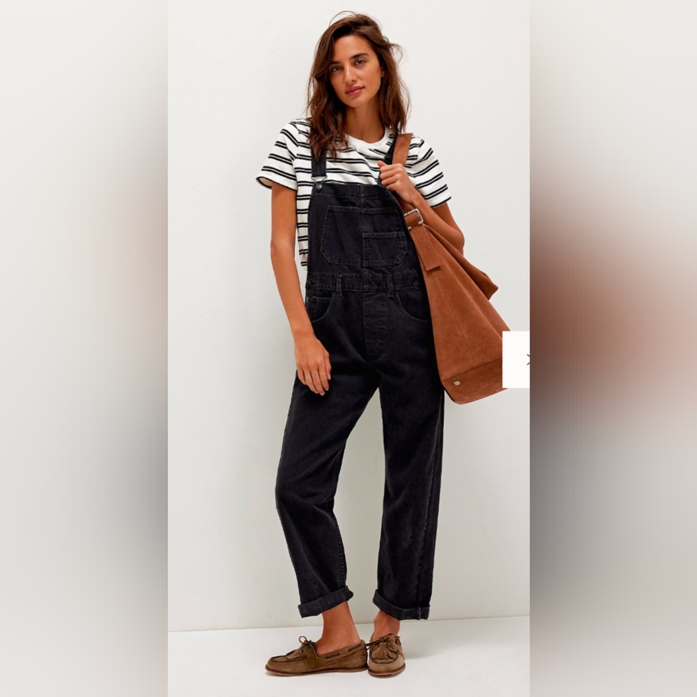 Free People Black Denim Overalls